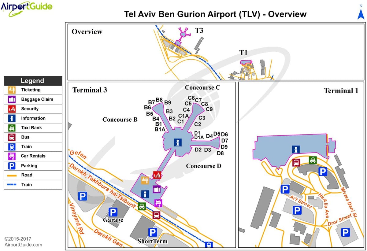 ben guryon ayewopò nan tèminal 3 kat jeyografik